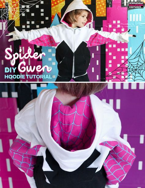 Spiderman Family, Spider Gwen Costume, Spider Girl Costume, Gwen Spiderman, Diy Spider, Spider Costume, Easy Diy Costumes, Hoodie Tutorial, Ghost Diy