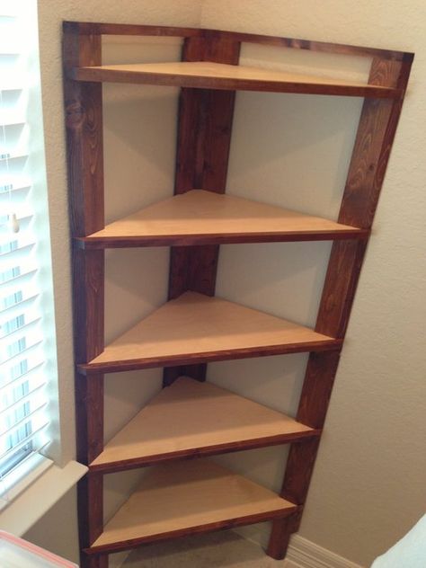 Corner Shelf Building Corner Shelves, Cardboard Corner Shelf Diy, Corner Shelf Diy, Corner Shelves Diy, Old Door Corner Shelf Diy, Closet Bookshelves, Rustic Corner Shelf, Diy Corner Shelf, Primitive Corner Shelf