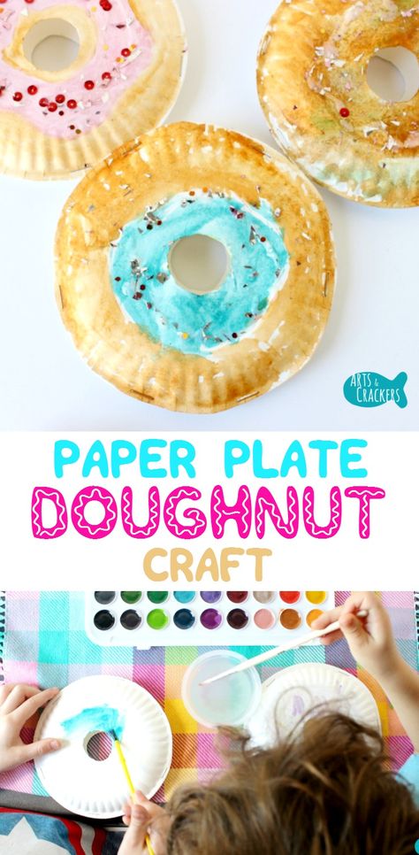 Jelly Donut Difference Craft, Donut Art For Preschool, Dessert Crafts For Preschool, National Donut Day Activities, Doughnut Day Activities, Pastries With Parents Craft Ideas, Paper Plate Donut Craft, Preschool Donut Craft, Food Theme Crafts For Kids