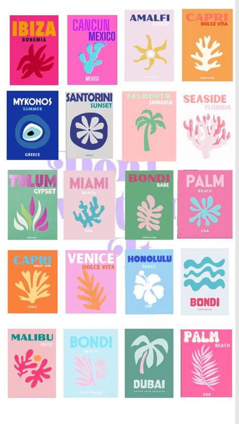 Preppy Wall Collage, Beach Room Decor, Beach Wall Collage, Printable Wall Collage, Beachy Room, Graphic Art Prints, Beach Room, Preppy Room Decor, Preppy Room