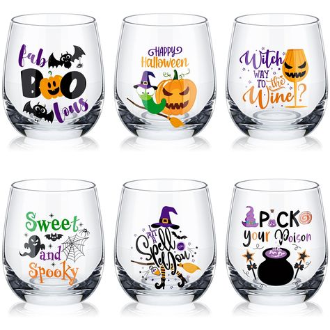 PRICES MAY VARY. Value Package: a set includes 6 of lovely Halloween wine glass, making it an ideal choice for hosting Halloween-themed events, gatherings or parties; These glasses allow you to serve up a variety of drinks for your guests or family without worrying about a shortage of matching glassware Glass Material: crafted from glass material, our stemless wine glass promises durability and longevity; It transparently showcases the color and texture of your wine, enhancing your drinking expe Birthday Party For Women, Hosting Halloween, Glass Spider, Spider Pumpkin, Halloween Party Gifts, Spooky Movies, Halloween Wine, Halloween Cocktails, Glass Making