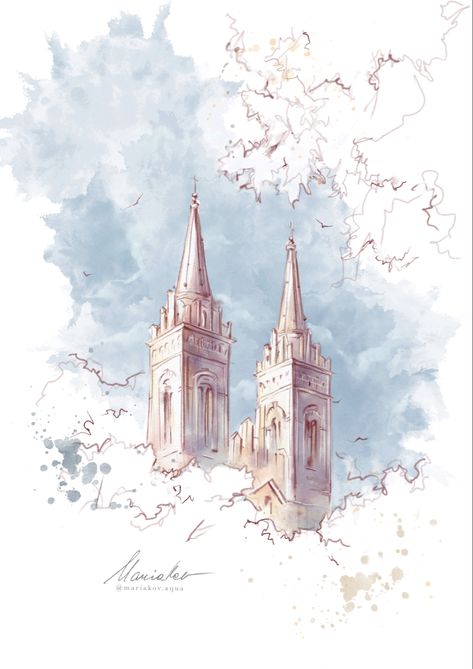 #watercolorpainting #architecture illustrations of wedding venue Wedding Venue Watercolor, Wedding Booklet Church, Venue Invitation, Architecture Illustrations, Wedding Booklet, Gothic Cathedral, Cathedral Wedding, Blue Wedding Invitations, Wedding Card Design