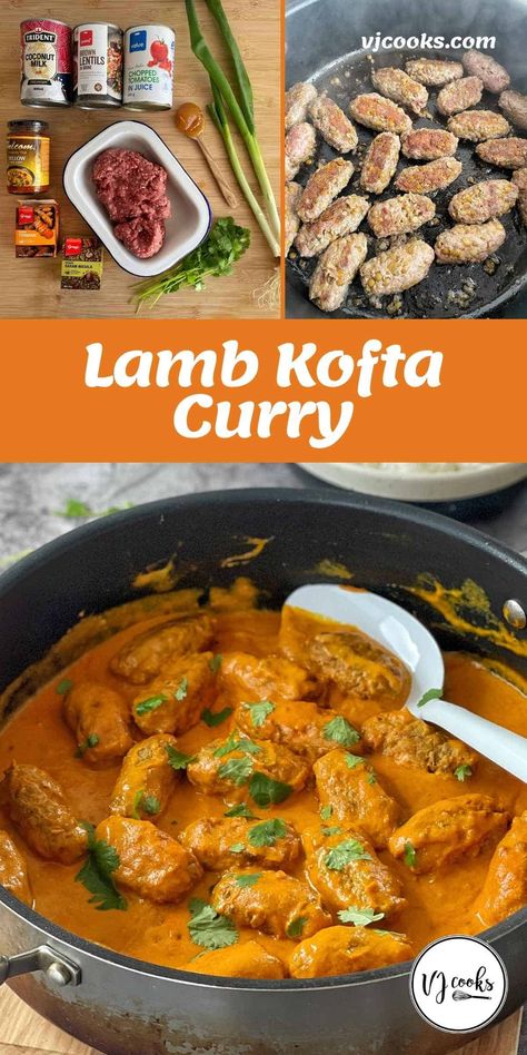 An easy and delicious family-friendly curry made from lamb, lentil and garam masala koftas cooked in a sauce made from canned tomatoes, coconut milk, Greek yoghurt, spring onions, honey, yellow curry paste, crushed ginger and turmeric. Lamb Kofta, Vj Cooks, Leftover Lamb, Yellow Curry Paste, Kofta Curry, Salad Menu, Kofta Recipe, Curry Ingredients, Yellow Curry