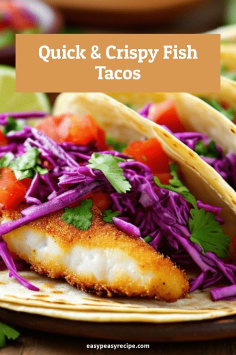 Crispy fish tacos with purple cabbage, tomatoes, and cilantro on a soft tortilla. Crispy Baked Fish Tacos, Baja Fish Tacos Air Fryer, Fish Tacos Air Fryer, Crispy Air Fryer Fish, Air Fryer Fish Tacos, Crispy Fish Tacos, Baked Fish Tacos, Fried Fish Tacos, Air Fried Fish