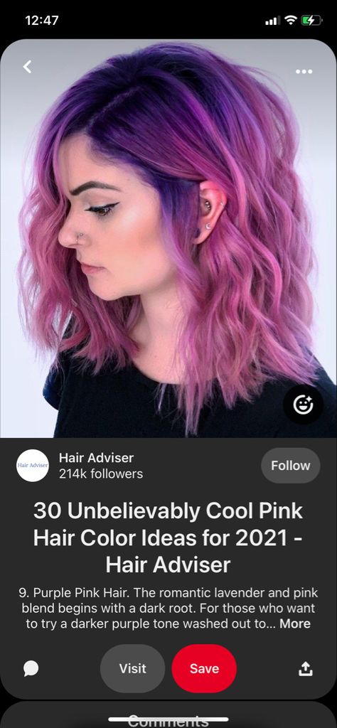 Purple Roots, Pink And Purple Hair, Mom Hair, Mom Hairstyles, Hair Color Pink, Dark Roots, Shoulder Length Hair, Pink And Purple, Length Hair