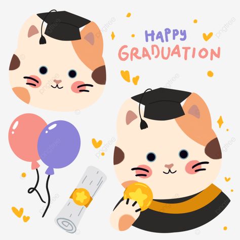 Deco Stickers Printable, Graduation Illustration, Paint Journal, Korean Cat, Graduation Cartoon, Education Graduation, Congratulations Balloons, Happy Graduation Day, Sticker Journaling