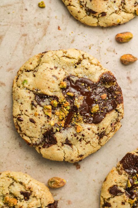 Pistachio Olive Oil Chocolate Chunk Cookies Pistachio Chocolate Cookies, Italian Pistachio Cookies Recipe, Olive Oil Cookies, Pistachio Cookies, Olive Oil Recipes, Pistachio Butter, Dark Chocolate Cookies, Chocolate Chunk, Chocolate Chunk Cookies