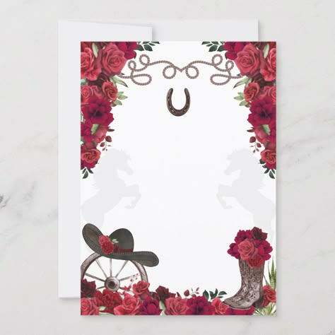 Western Invitations Template Blank, Charro Invitations Quinceanera, Quince Invitations Ideas, Red Invitation Template, Quince Invitation Ideas, Charro Invitations, Charro Theme, Red Quinceanera Ideas, Ideas Para 15