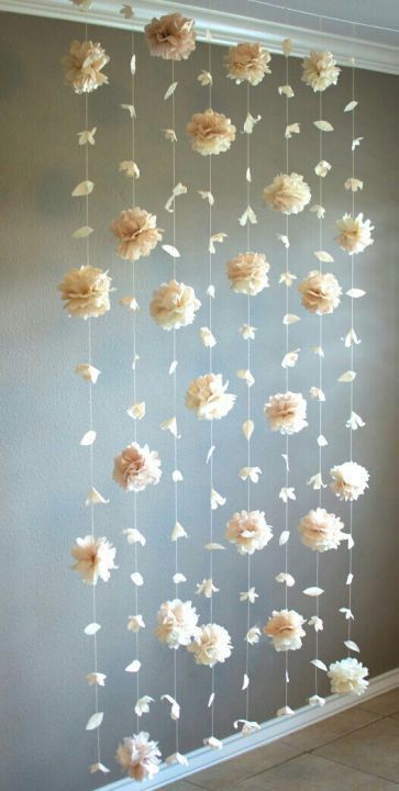 Curtain Backdrop Wedding, Flower Petals Wedding, Bridal Shower Backdrop, Curtain Backdrops, Flower Curtain, Wedding Backdrop Design, Wedding Petals, Rustic Bridal, Bridal Shower Rustic