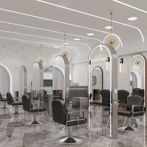 Salon Mirrors, Beauty Salon Furniture, Salon Stations, Beauty Salon Decor, Hair And Beauty Salon, Salon Furniture, Salon Interior Design, False Ceiling Design, False Ceiling