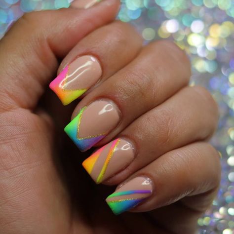 Gel X nails with rainbow Frenchies 🏳️‍🌈🏳️‍🌈🏳️‍🌈 Pride Nails Designs Short Nails, Claire Nails, Rainbow French Nails, Pride Nail Ideas, French Acrylic Nail Designs, Rainbow French Tips, Rainbow Ombre Nails, Rainbow French Tip Nails, Gay Nails