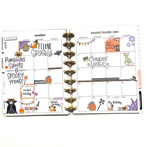 Happy Planner Halloween, Planner Doodles, Notes Diy, Memory Planner, Halloween Week, Planner Spreads, Happy Planner Layout, Halloween Cats, Spooky Treats