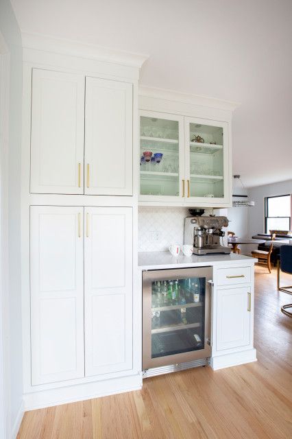 Dry Bar With Pantry, Wet Bar With Pantry, Kitchen Peninsula Pantry, Pantry And Wet Bar, Diy Bar Area In Kitchen, Kitchen Pantry And Coffee Bar, Pantry Wall With Beverage Fridge, Pantry Closet Coffee Bar, Diy Pantry And Coffee Bar