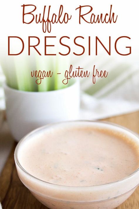 Buffalo Ranch Dressing (vegan, gluten free) - This spicy dressing combines creamy ranch dressing and hot sauce to give your salads and veggies a little kick. #veganranchdressing #buffaloranch #buffalo Buffalo Ranch Dressing, Spicy Dressing, Recipes With Cool Whip, Vegan Ranch Dressing, Creamy Ranch Dressing, Shrimp Salad Recipes, Buffalo Ranch, Creamy Ranch, Vegan Dressing