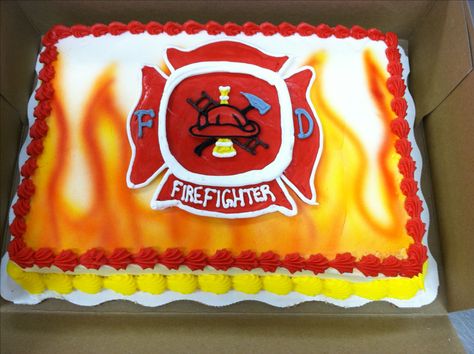 Firefighter cake Firefighter Cakes Ideas, Fireman Retirement Cake, Firefighter Themed Cake, Firefighter Sheet Cake, Firefighter Cake For Men, Fire Department Retirement Cake, Fireman Cake For Men, Firefighter Wedding Cakes, Firefighter Birthday Cakes