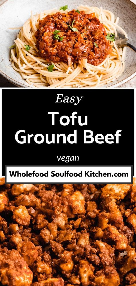 Elevate your meals with tofu ground beef - a plant-based protein that closely mimics the taste and texture of real ground beef. Crafted from soybeans, tofu ground beef (also known as tofu crumbles) is a vegan, low-fat, low-calorie, and high-protein substitute. Replace traditional beef with tofu ground beef in beloved dishes like tacos, chili, and spaghetti bolognese to enjoy a more nutritious and eco-friendly option. Tofu Crumbles Ground Beef, Tofu Spaghetti Recipes, Vegan Crumbles Ground Beef Recipes, Tofu Ground Beef Recipes, Vegan Ground Meat Recipes, Ground Tofu Recipes, Meals With Tofu, Vegan Ground Beef Recipes, Tofu Hamburger