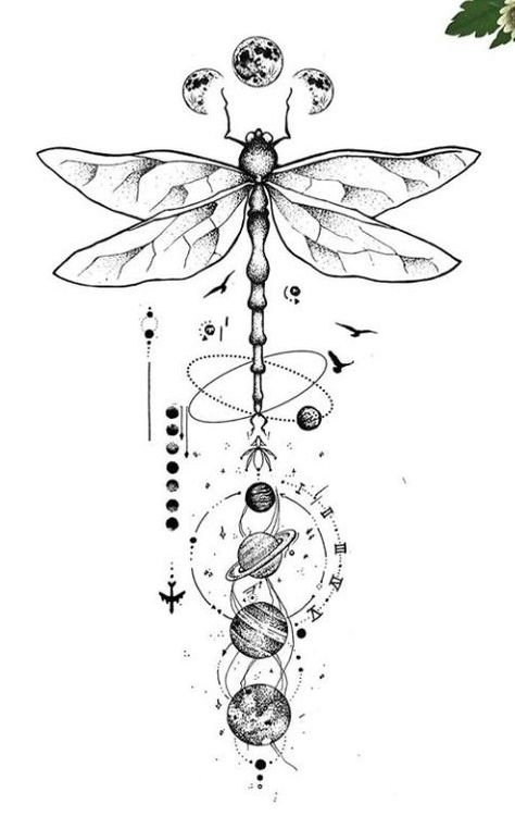 Witchcraft Tattoos, Planet Tattoo, Dragonfly Artwork, Dream Catcher Tattoo Design, Flying Tattoo, Dragonfly Tattoo Design, Birthday Tattoo, Flower Wrist Tattoos, Spine Tattoos For Women