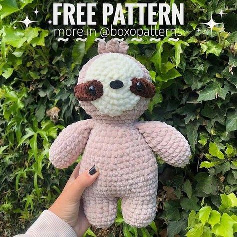 Crochet Sloth Plushie, Crochet Sloths Free Pattern, Sloth Pattern Crochet, Sloth Free Crochet Pattern, Crochet Sloth Pattern Free, Bored Crafts, Sloth Crochet Pattern, Amigurumi Sloth, Quick Crochet Blanket