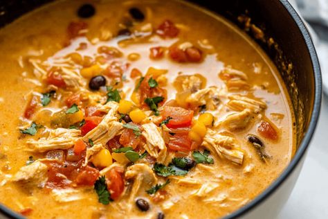 Creamy Chicken Taco Soup Crock Pot, Soup With Cream Of Chicken, Chicken Soup With Rotisserie Chicken, Soup Rotisserie Chicken, Creamy Chicken Taco Soup, Soup With Rotisserie Chicken, Chicken Black Beans Corn, Soup Made With Chicken, Rotisserie Chicken Soup