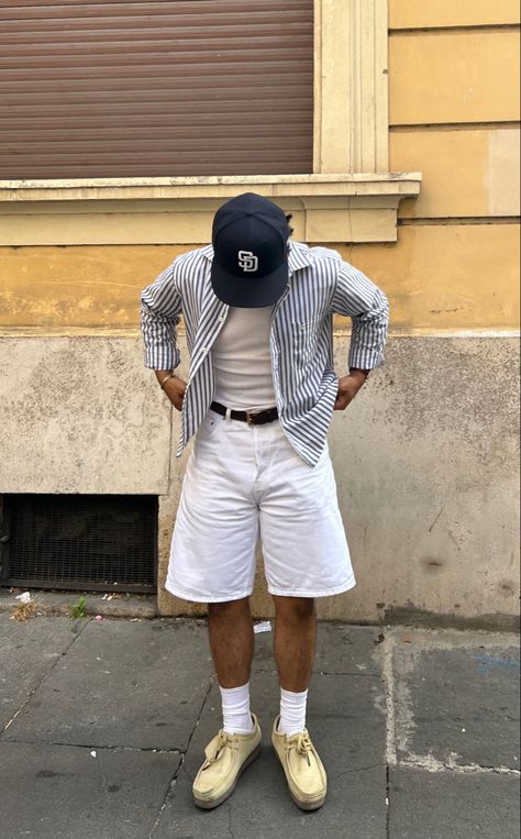 White Shorts Outfit Men, Short Outfit Men, White Short Outfit, Shorts Outfit Men, Masc Outfit, White Shorts Outfit, Masc Outfits, Mens Shorts Outfits, Gay Outfit