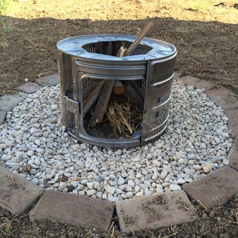 Washing machine drum - Fire Pit Washing Machine Drum Ideas, Washing Machine Drum Fire Pit, Drum Fire Pit, Washing Machine Drum, Grey Headboard, Personal Defense, Firepit, Garden Outdoor, Front Garden