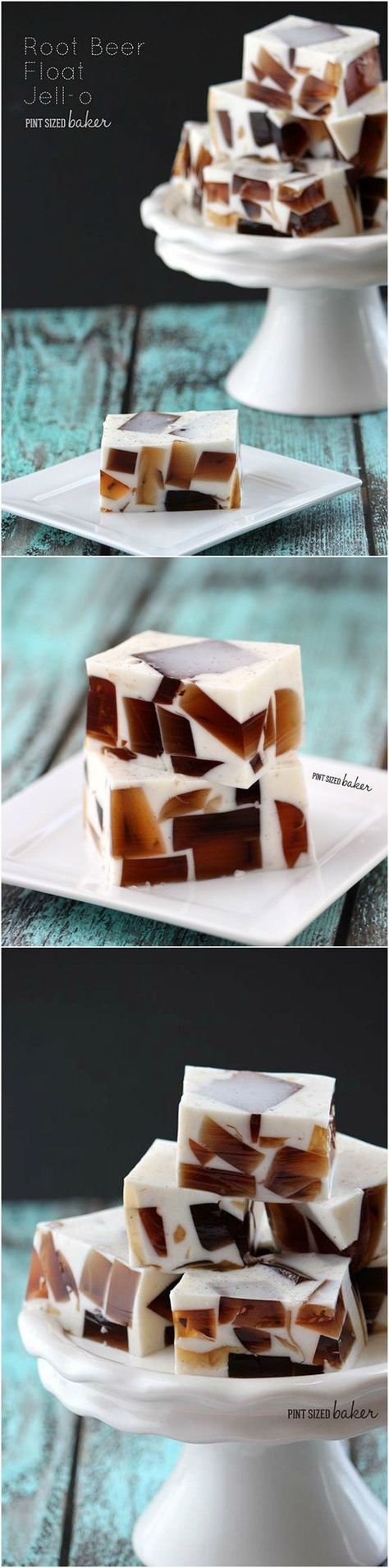 Enjoy the flavors of a Root Beer Float in jello form! It won't melt in the summer heat. Jello Pudding Recipes, Jello Deserts, Finger Jello, Jello With Fruit, Bake Ideas, Jello Salads, Jello Dessert Recipes, Gelatin Recipes, Kid Snacks