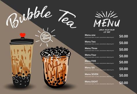 Bubble tea cups menu design 1349591 Vector Art at Vecteezy Bubble Tea Menu, Boba Tea Recipe, Pearl Milk Tea, Tea Restaurant, Cookies Branding, Tea Cup Design, Bubble Tea Shop, Pearl Tea, Tea Logo