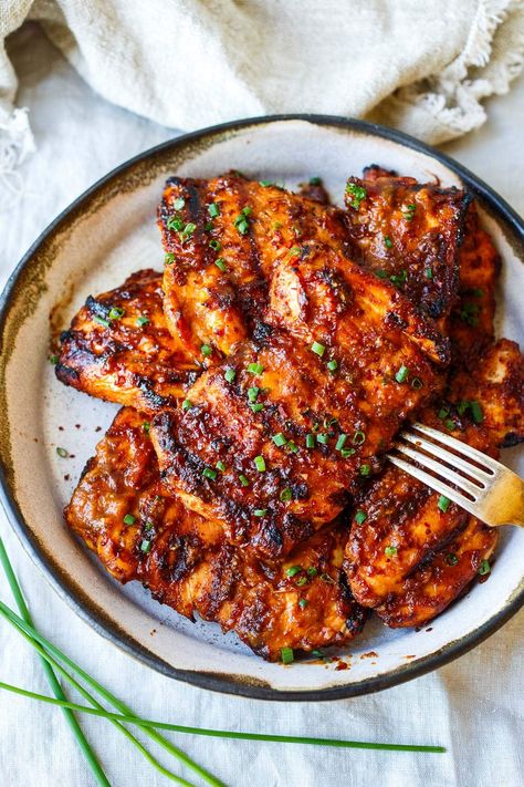 This Huli Huli Chicken recipe features mouthwatering Hawaiian BBQ chicken marinated in a tangy, sweet, savory glaze and then grilled to perfection. Huli Huli Chicken Recipe, Grilled Salmon Salad, Huli Chicken, Grilled Potato Salad, Huli Huli, Huli Huli Chicken, Marinated Chicken Thighs, Easy Grilled Chicken, Chicken Meals