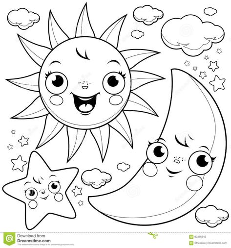 Planet Coloring Pages, Sun Coloring Pages, Shape Coloring Pages, Moon Coloring Pages, Star Doodle, Star Coloring Pages, Sun Moon And Stars, Free Coloring Sheets, Moon Drawing