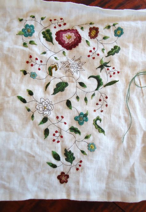 18th Century Wool Blanket, Antique Embroidery Sampler, Sampler Embroidery 18th Century, 18th Century Floral Fabric, Antique Cross Stitch Samplers 18th Century, Flowers And Leaves, 18th Century, Embroidery, Sewing