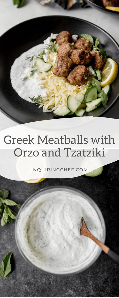 Fresh and flavorful, this dish has layers of flavors with warm meatballs, crisp fresh cucumber and creamy Tzatziki sauce. Orzo Bowls, Greek Turkey Meatballs, Greek Turkey, Easy Meatball, Greek Meatballs, Fresh Cucumber, Meatball Recipes Easy, Greek Flavors, Weekend Cooking