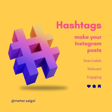 Don't underestimate the value of a #hashtag. Hashtags help your posts reach and engage a wider audience. ❌ But DO NOT use 50 random hashtags that come to mind ❌ Great hashtags are: 👉 Relevant to your niche e.g. #digitalmarketing 👉 Unique to your brand e.g. #mehersaigol 👉 Trending e.g. #trendingtopic DO's ✅ Use 3-5 hashtags in every post ✅ Build them into sentences e.g. Hi! I'm a #digitalmarketingconsultant from Pakistan. ✅ Put them in your bio like I've done ✅ Use them consistently Foun... Trending Topics, Pakistan, Digital Marketing, Mindfulness, Make It Yourself, Instagram Posts, Quick Saves