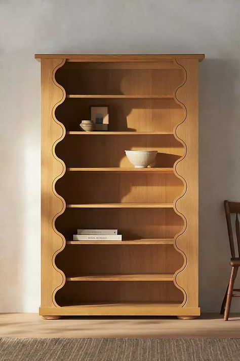 Scalloped Bookcase - Scalloped Decor, Scalloped Home Decor Ideas California Architecture, Entryway Cabinet, Modern Storage, Engineered Hardwood, Layers Design, Scalloped Edge, Home Collections, Bookshelves, Cleaning Wipes