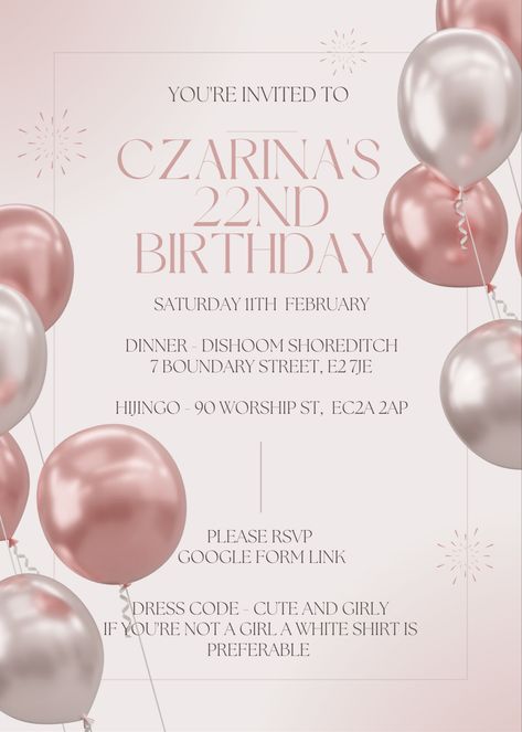 Birthday Dress Code Ideas, 22nd Birthday Invitations, Dress Code For Birthday Party, Dress Code Birthday Party, Birthday Invitations Aesthetic, 18th Birthday Dress, Wedding Table Layouts, Party Dress Codes, Creative Date Night Ideas