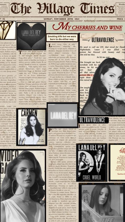 Lana Del Rey Newspaper Aesthetic, Retro Newspaper Aesthetic, Lana Del Rey Newspaper, Lana Aesthetic, Vintage Newspaper, Pfp Ideas, Lana Del Ray, Collage Frames, Melanie Martinez