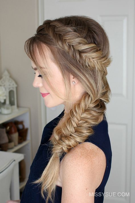 Dutch Fishtail Summer Side Braid | MISSY SUE Dutch Fishtail, Loose French Braids, Fishtail Braid Hairstyles, Hairstyles Styles, Engagement Hairstyles, Side Braid Hairstyles, Side Hairstyles, Fishtail Braid, Hairstyles Men