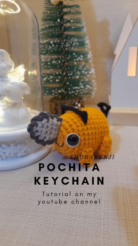 Pochita Crochet Pattern Free, Pochita Crochet Pattern, Pochita Crochet, Crochet Amigurumi Keychain, Amigurumi Keychain, Crocheted Stuff, Crochet Inspo, Keychain Charm, I Changed