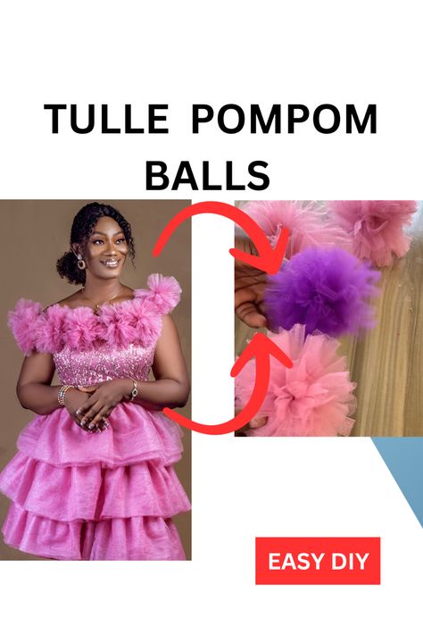 This is a detailed illustration on how to make pom-poms for your dresses thereby turning ordinary to stunning!!! Pompom Balls, Diy Tulle, How To Make A Pom Pom, Detailed Illustration, Fashion Hacks, Pom Poms, Easy Diy, Turning, Pom Pom