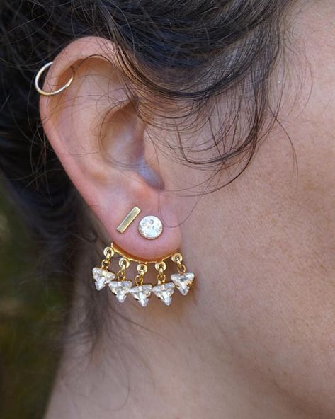 Jacket Earrings, Silver Earrings, crystal earrings, #jewelry #earrings @EtsyMktgTool #modernistearrings #statementearrings #triangleearrings Crystal Point Jewelry, Ear Jacket Earring Gold, Climbing Earrings, Crystal Ear Cuff, Modernist Earrings, Jacket Earrings, Front Back Earrings, Ear Jacket Earring, Modernist Jewelry