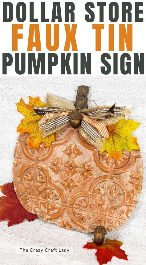 This Faux Tile Pumpkin Sign is an easy, adorable, and inexpensive way to add unique fall decor to your home this fall season. It uses Dollar Store supplies and takes about 30 minutes to make! Pumpkins Crafts, Faux Tin Tiles, Fall Pumpkin Sign, Diy Pumpkins, Chalk Crafts, Dollar Tree Pumpkins, Fall Pumpkin Crafts, Faux Tiles, Hanger Crafts