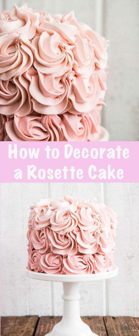 How to make a Rosette Cake - easily! #howtodecorateacake #cake #rosettecake Cake Buttercream Frosting, Birthday Cake Buttercream, Ombre Rosette Cake, Frosting Cake, Cake Birthday Cake, Rosette Cake, Cake Buttercream, Fruitcake Recipes, Best Cake Recipes