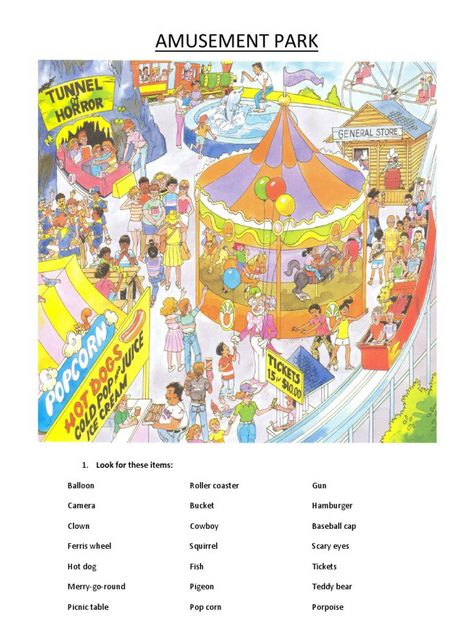 Amusement Park Activities, Amusement Park Worksheet, Theme Park Project, Park Project, Scary Eyes, Read Alouds, Learning Time, Teddy Bear Picnic, Visual Perception