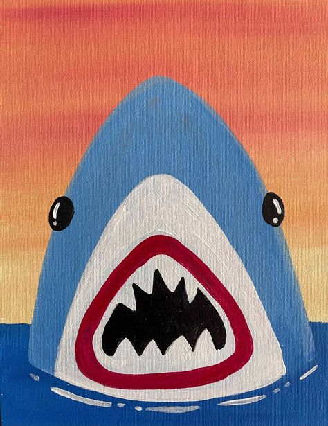 Cute Shark Painting, Fast Painting Ideas, Boys Painting Ideas, Boy Painting Ideas, Easy Painting Ideas On Canvas For Kids, Easy Fish Painting, Easy Animal Paintings, Paintings For Men, Cute Easy Things To Paint