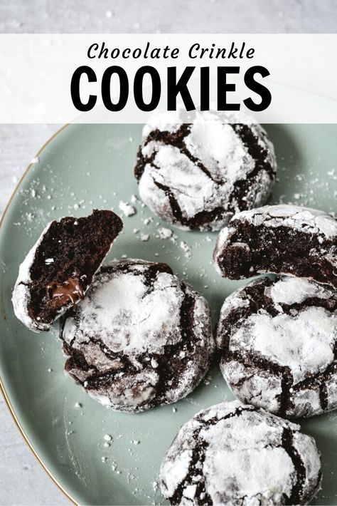 These crackly, chewy Chocolate Crinkle Cookies with Butter are simply irresistible! Festive and utterly delicious, they are perfect for Christmas baking (or any time of year!). With a crisp, crackled coating and a chewy, fudgy chocolate middle, these little cookies are enough to satisfy any chocolate lover! #chocolatecrinklecookies #christmascookies #holidaycookies #cookies #chocolatecrinklecookieseasy #easycookierecipe #cookingwithkids #chocolatecrinklecookieswithbutter Chocolate Crinkle Cookies Recipe, Crinkle Cookies Recipe, Chocolate Crinkle, Chocolate Crinkle Cookies, Chocolate Crinkles, Crinkle Cookies, Christmas Food Desserts, Oreo Cheesecake, Cooking Classy