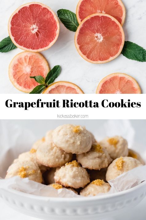 Grapefruit Cookies, Greek Yogurt Cookies, Lemon Ricotta Cookies, Grapefruit Recipes, Ricotta Cookies, Fruit Dessert Recipes, Baking Inspiration, Lemon Ricotta, Sugar Cookies Recipe