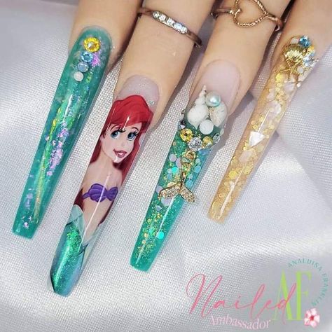 Ariel Nails, Little Mermaid Nails, Disney Themed Nails, Disney Princess Nails, Cartoon Nail Designs, Disney Nail Designs, Princess Nails, Disney Inspired Nails, Disney Nail