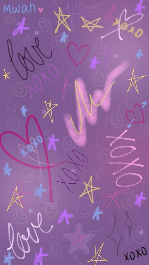 Xoxo, love, star, shapes wallpaper  with pink, yellow, blue, white, purple, and black Purple Self Love Wallpaper, Love Purple Wallpaper, Wallpaper Purple Pastel, Xoxo Wallpapers, Purple And Pink Aesthetic, Xoxo Aesthetic, Purple Aesthetic Wallpaper Iphone, Purple Pink Wallpaper, Wallpaper Aesthetic Purple