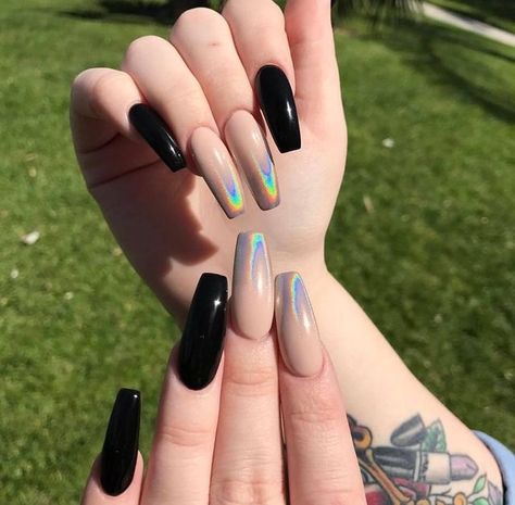 Gelový Lak, Nails Lavender, Lavender Nails, Black Nail Art, Silver Nail, Purple Nail, Blue Nail, Nails Long, Holographic Nails