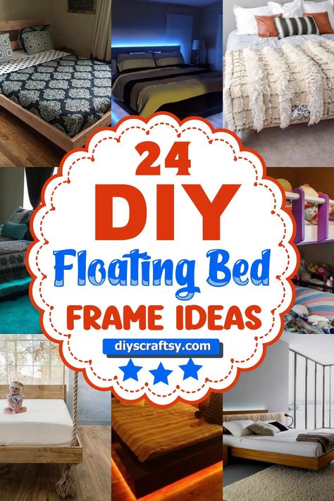 24 Easy DIY Floating Bed Frame Ideas Diy Floating Bed, Floating Bed Diy, Diy Platform Bed Frame, Bed Frame Ideas, Diy Bed Frame Easy, Floating Platform Bed, Floating Bed Frame, Diy Platform Bed, Joist Hangers