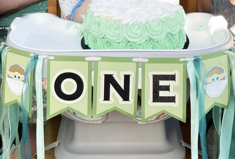 The Child Is One Baby Yoda Birthday, Baby Yoda First Birthday, Yoda Birthday, High Chair Decorations, Birthday Themes, High Chair Banner, First Baby, Birthday Theme, First Birthdays